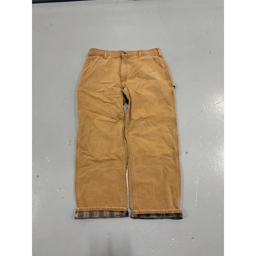 Carhartt B111 BRN Flannel Lined Duck Canvas Carpenter Pants Brown 36x30 Mens
